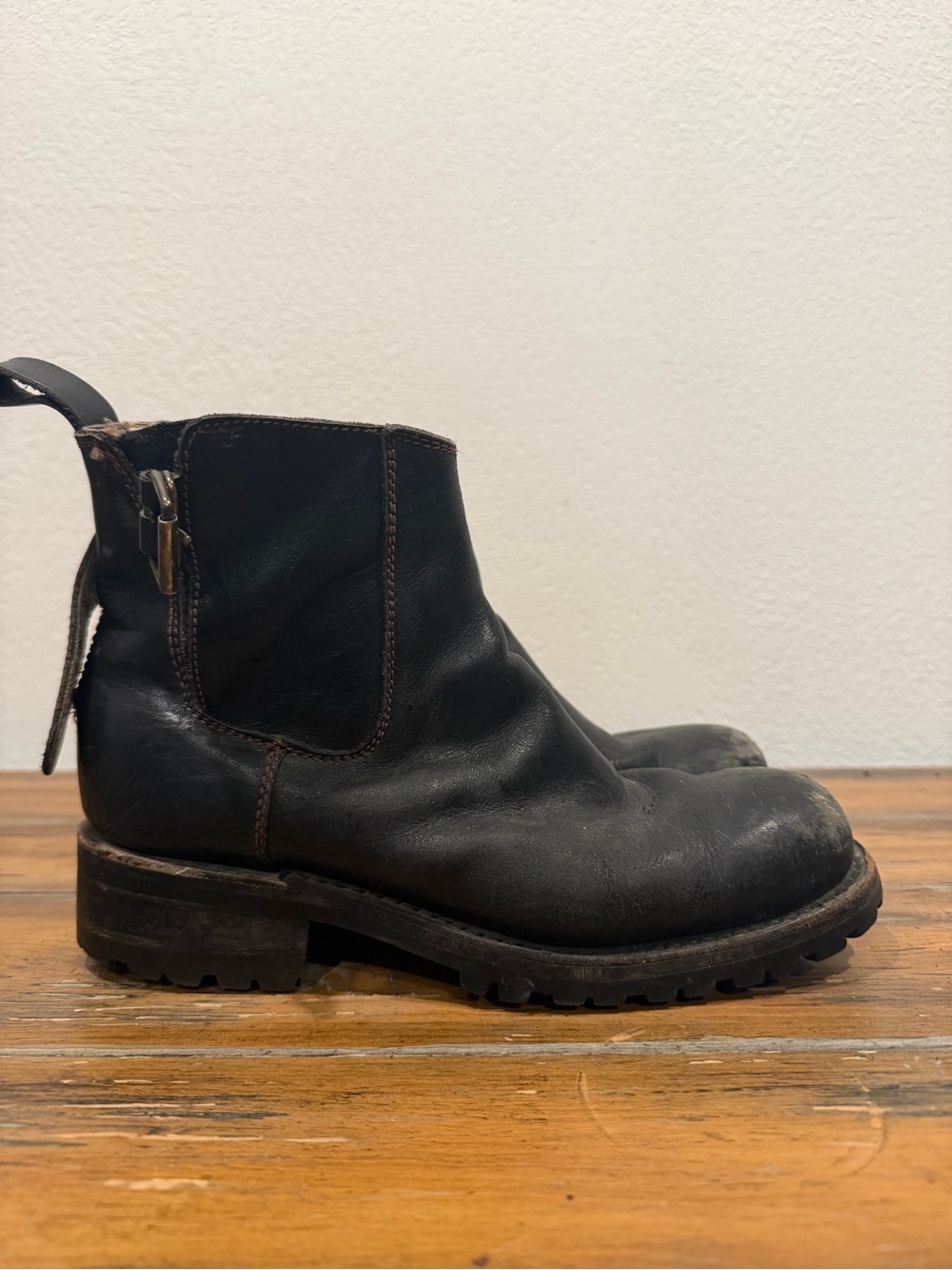 Black Leather Chelsea Boot with strap | perfectly worn